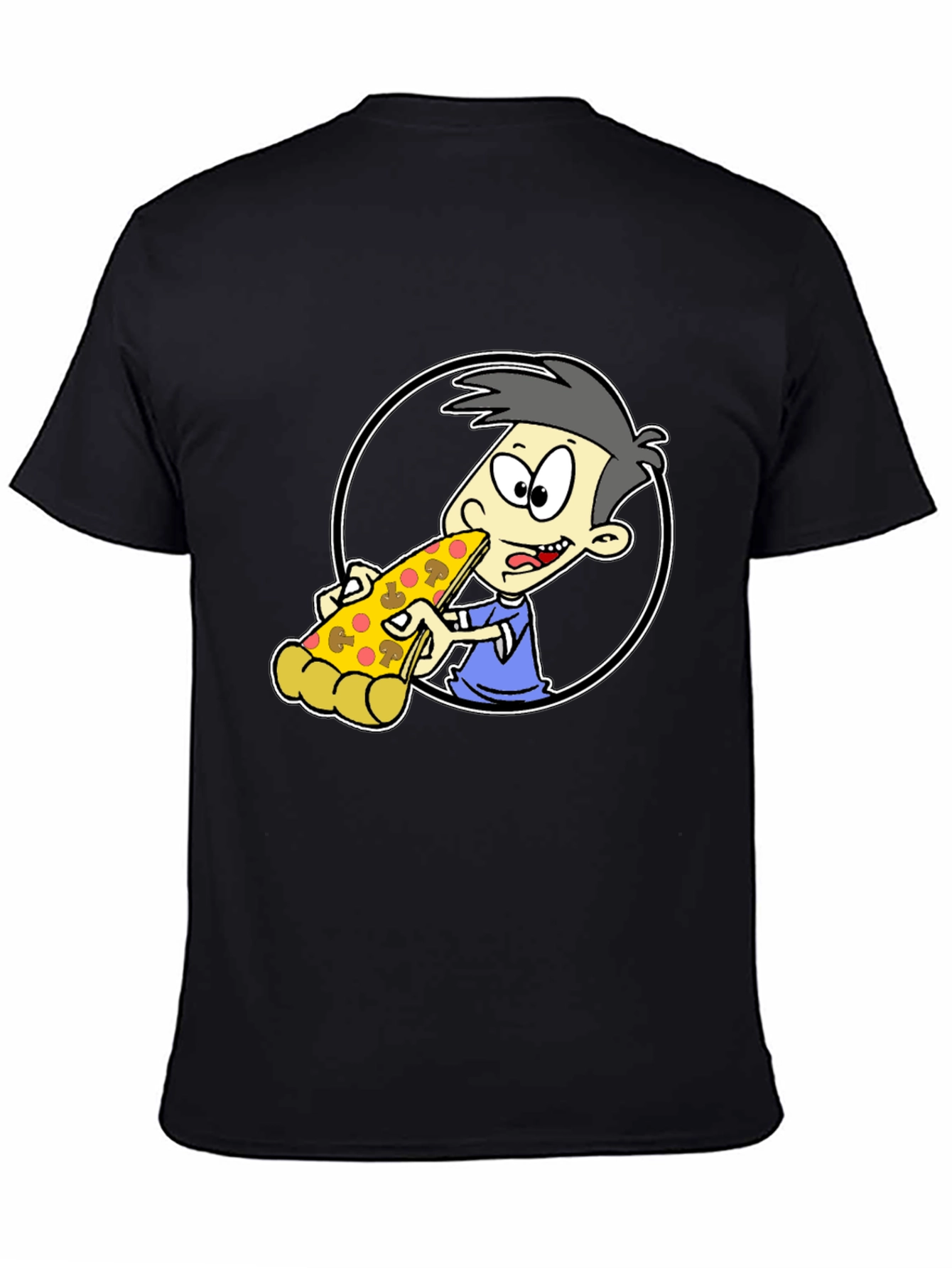 Pizza Lover Cartoon Graphic Tee - Black T-Shirt