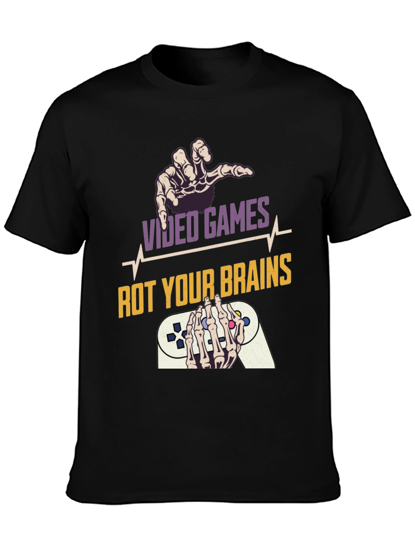 Video Games Rot Your Brains Skeleton Hands Graphic Tee