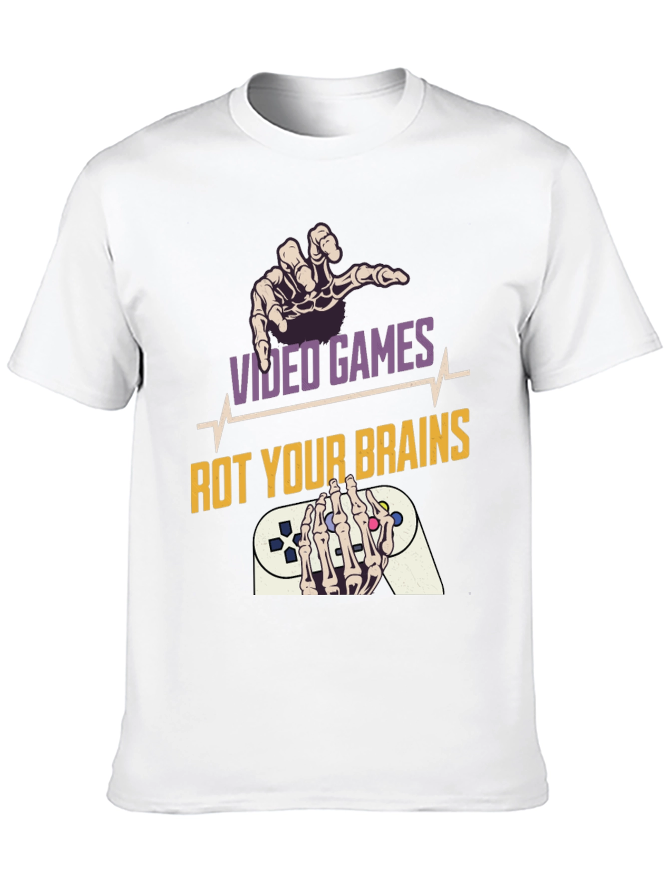Video Games Rot Your Brains Skeleton Hands Graphic Tee
