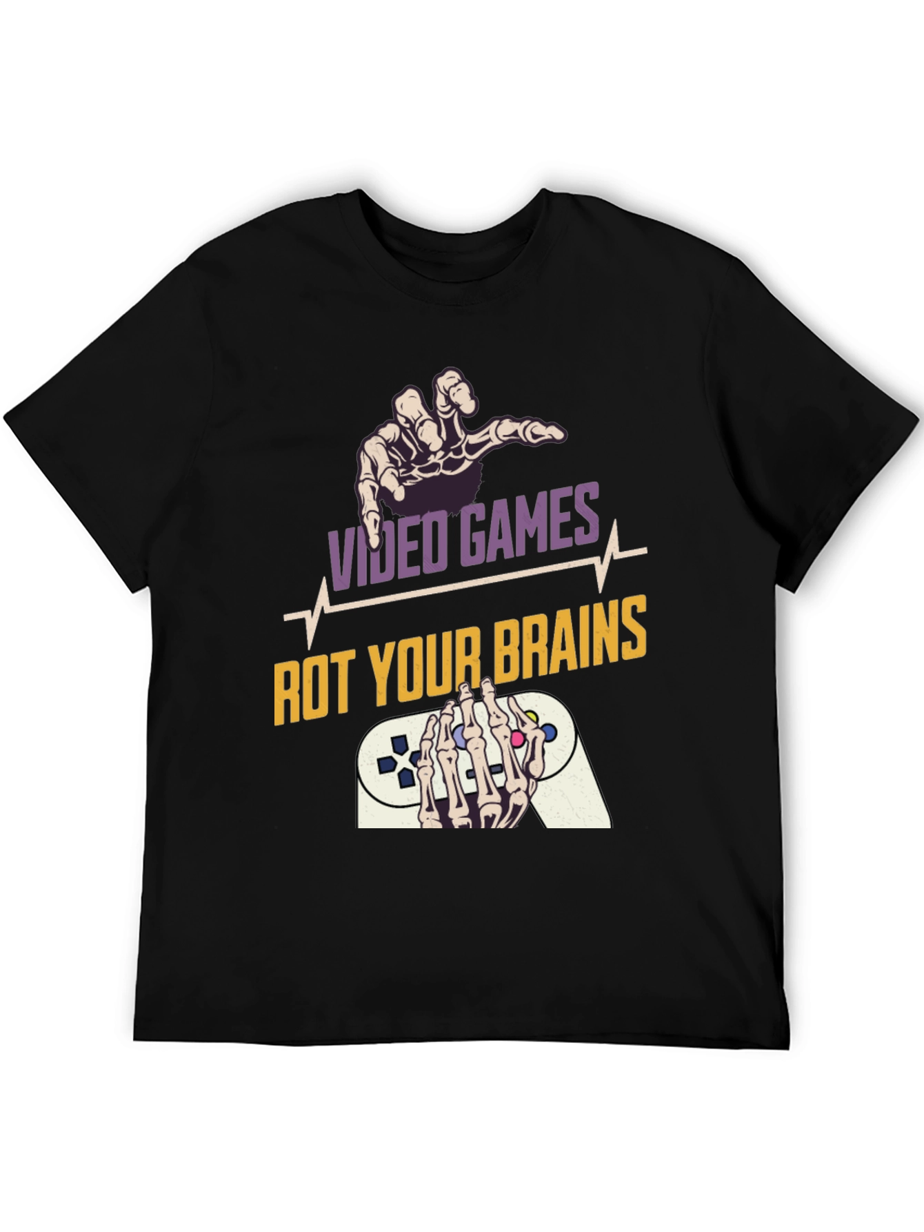 Video Games Rot Your Brains Skeleton Hands Graphic Tee