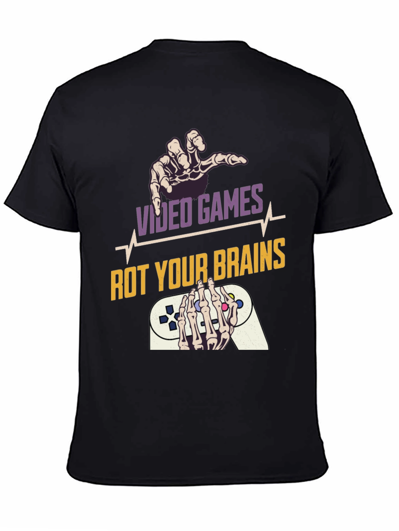 Video Games Rot Your Brains Skeleton Hands Graphic Tee
