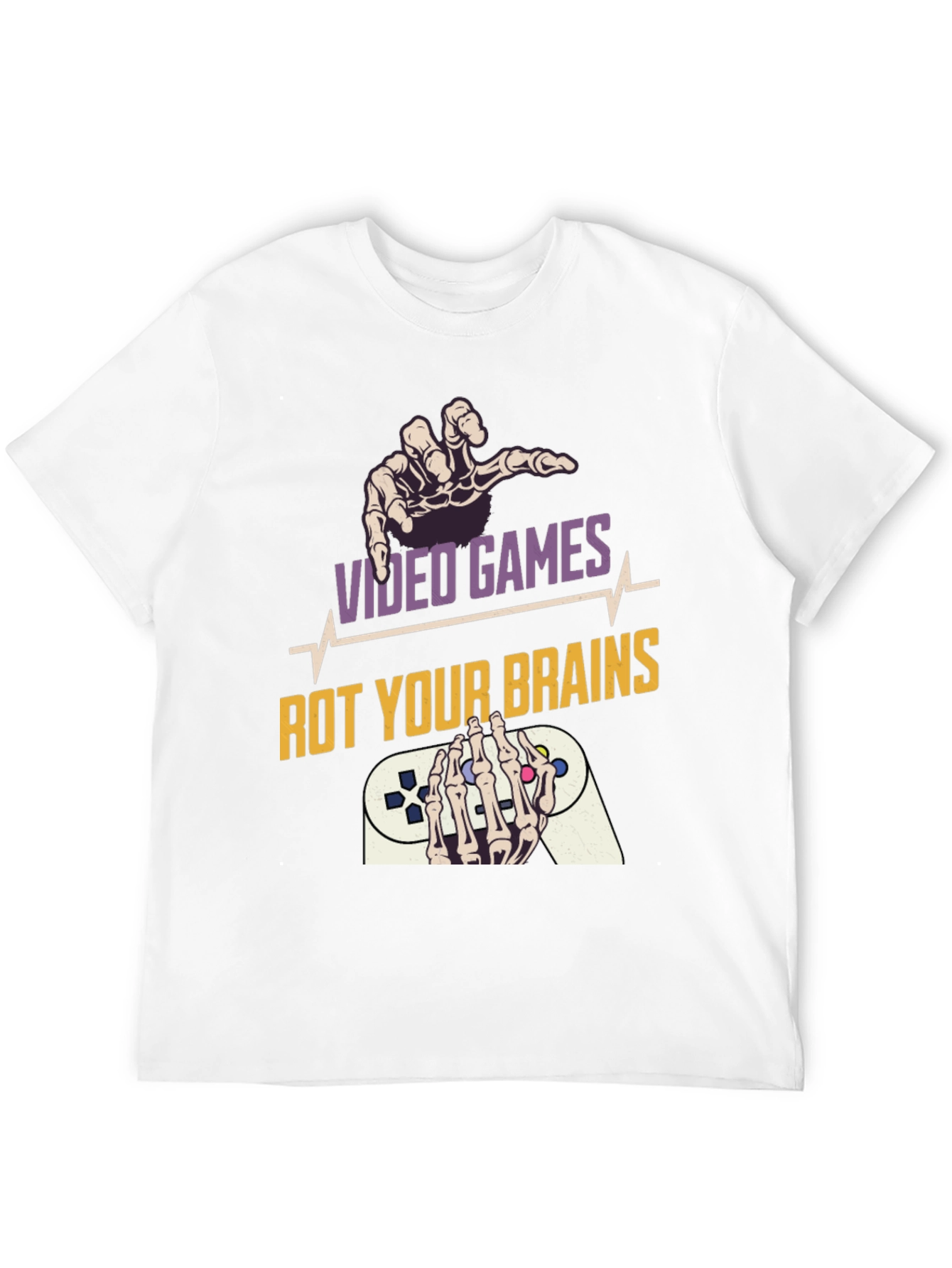 Video Games Rot Your Brains Skeleton Hands Graphic Tee