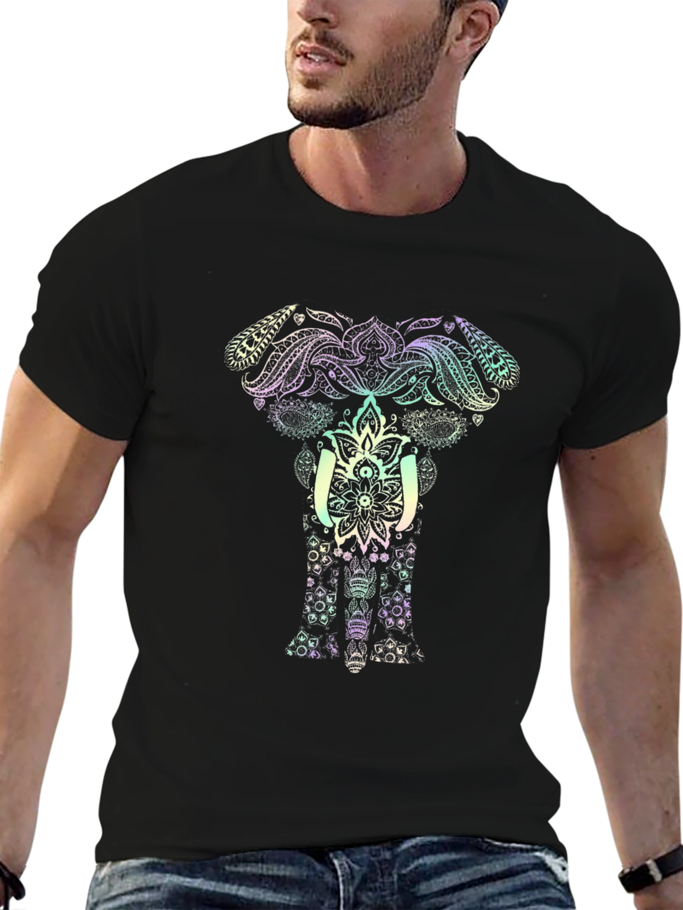 Elephant Mandala Graphic Tee - Black