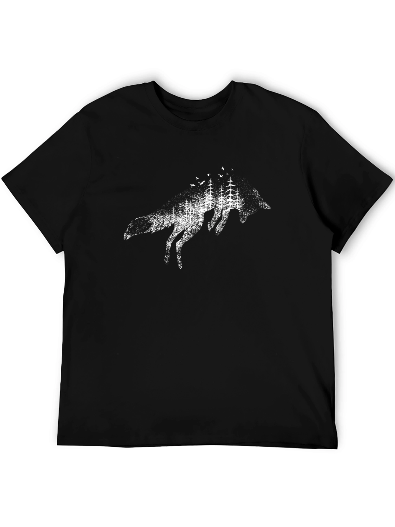 Mens Black Wolf & Forest Graphic Tee