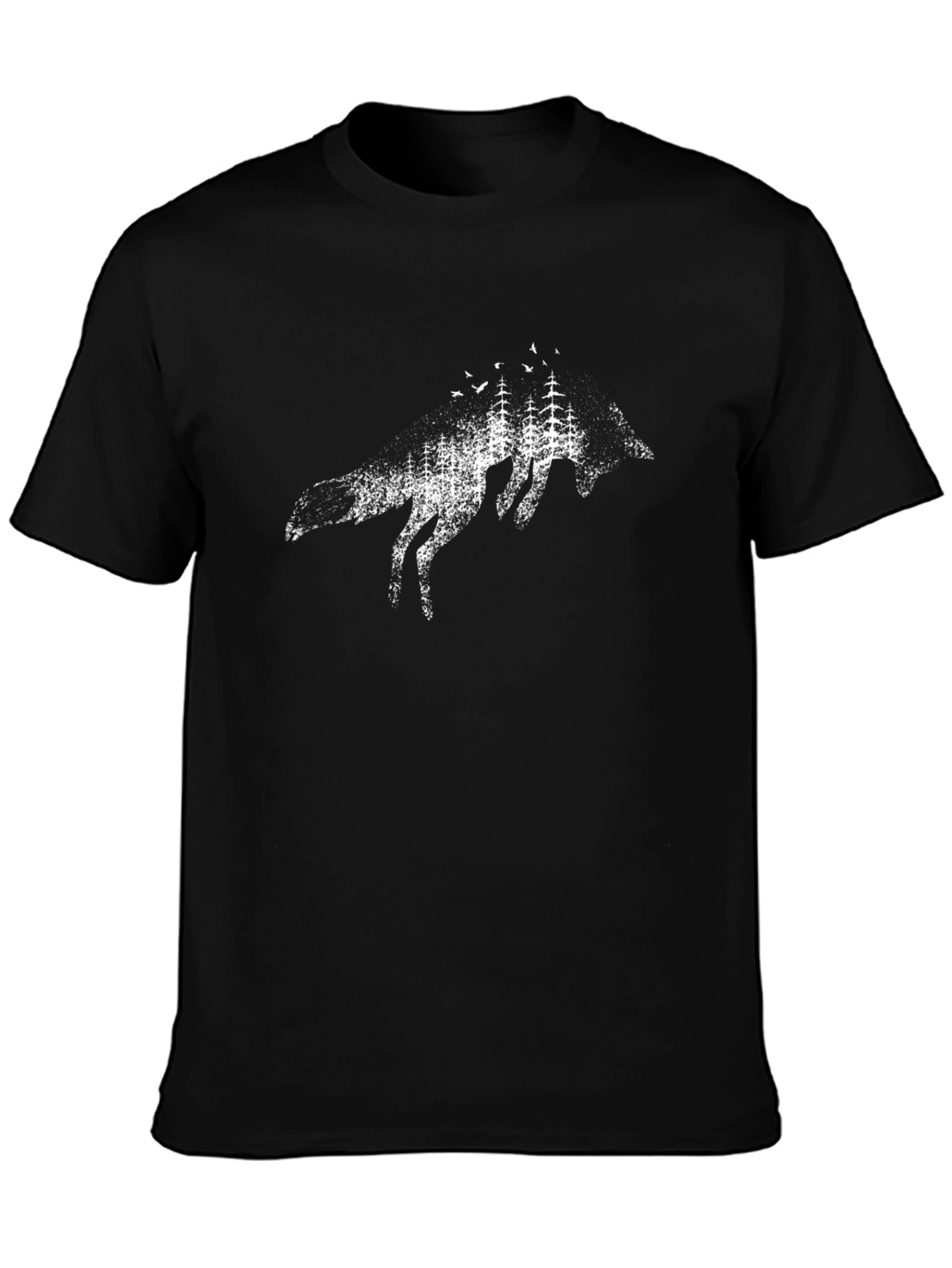 Mens Black Wolf & Forest Graphic Tee