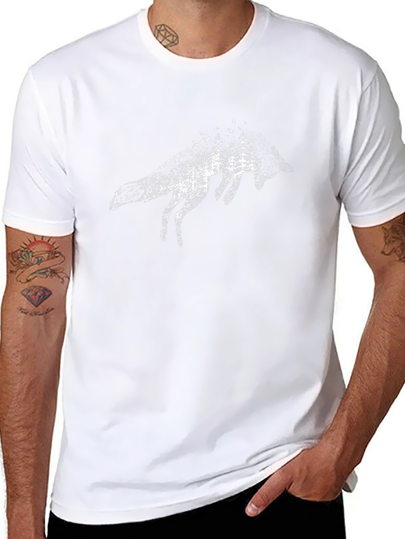 Mens Black Wolf & Forest Graphic Tee