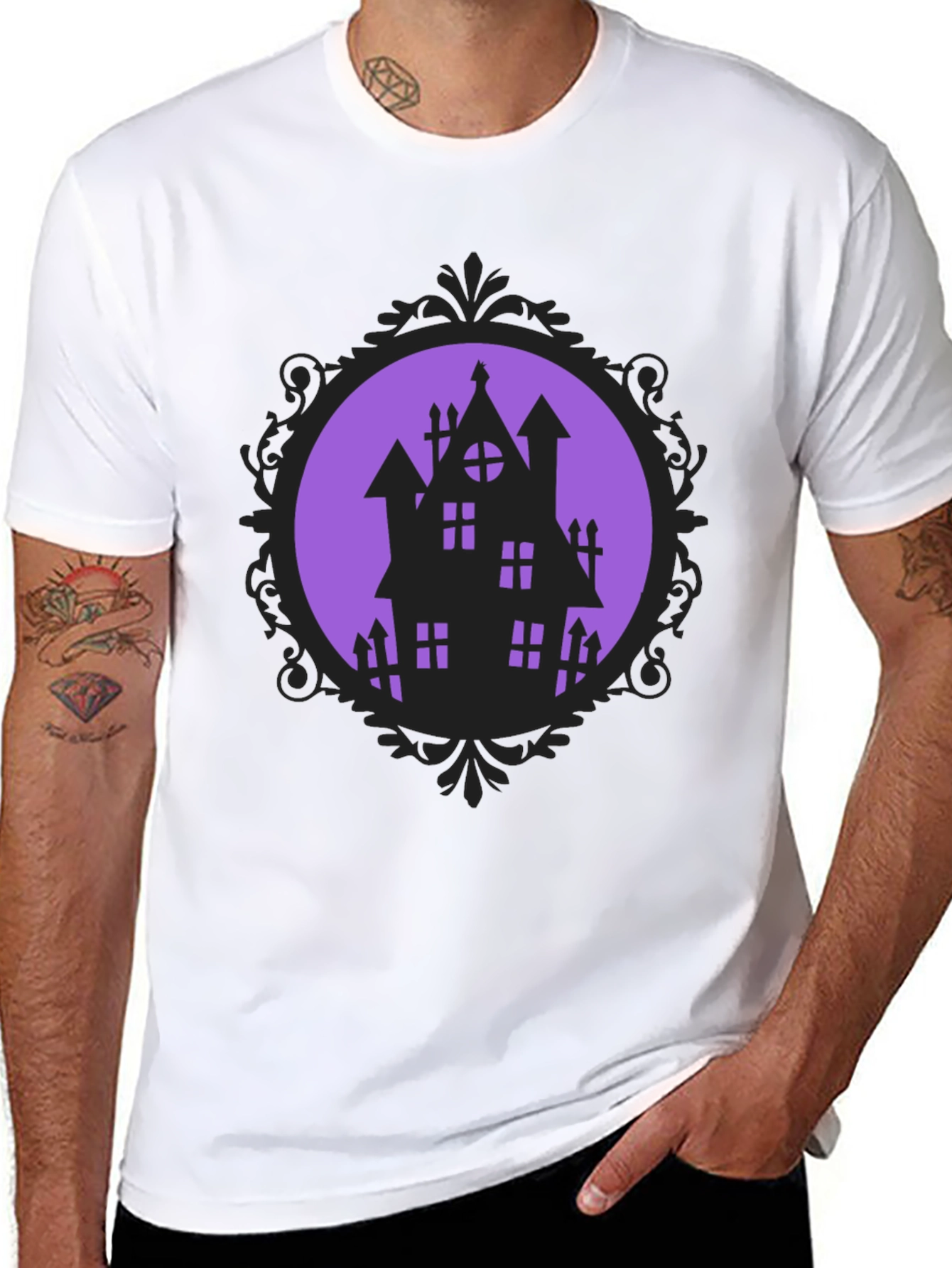 Spooky Haunted House Graphic Tee - Halloween Shirt