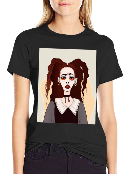Gothic Girl Graphic Tee - Unique Illustration Black T-Shirt