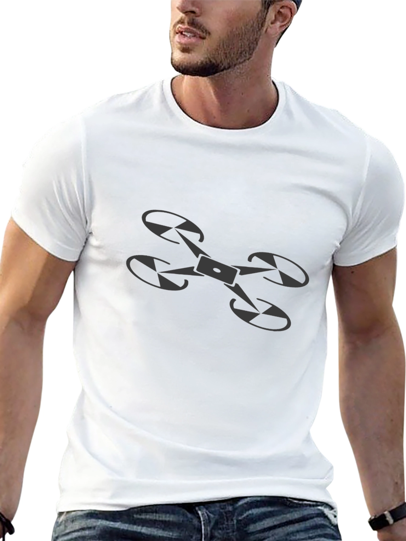 Drone Graphic Tee - Black Cotton Casual Shirt