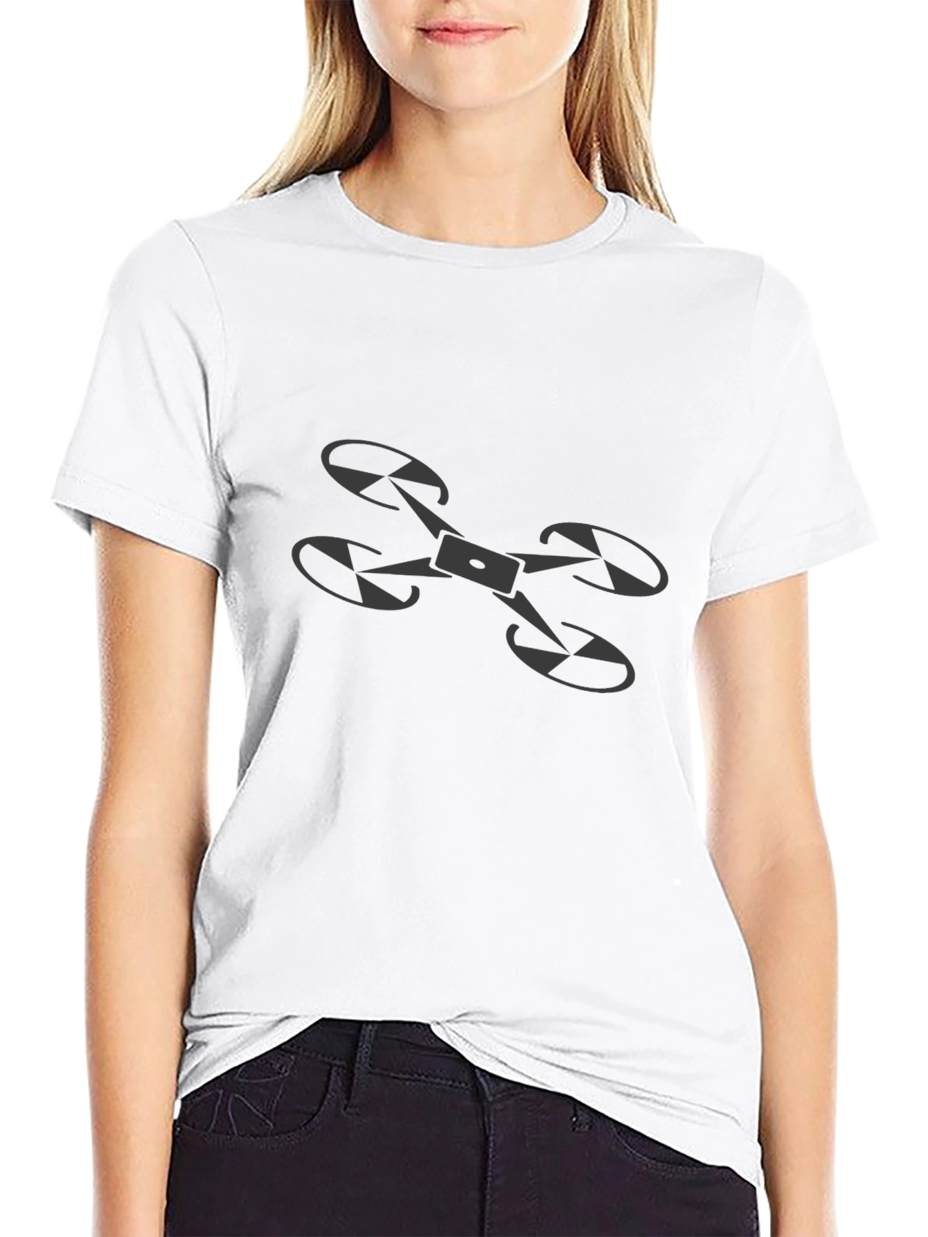 Drone Graphic Tee - Black Cotton Casual Shirt