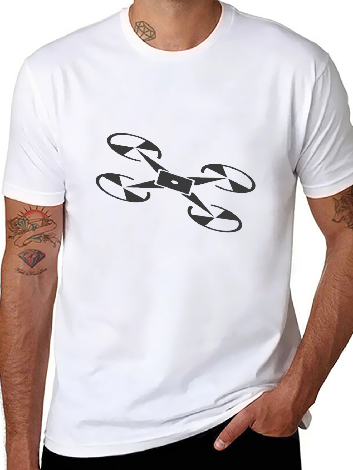 Drone Graphic Tee - Black Cotton Casual Shirt