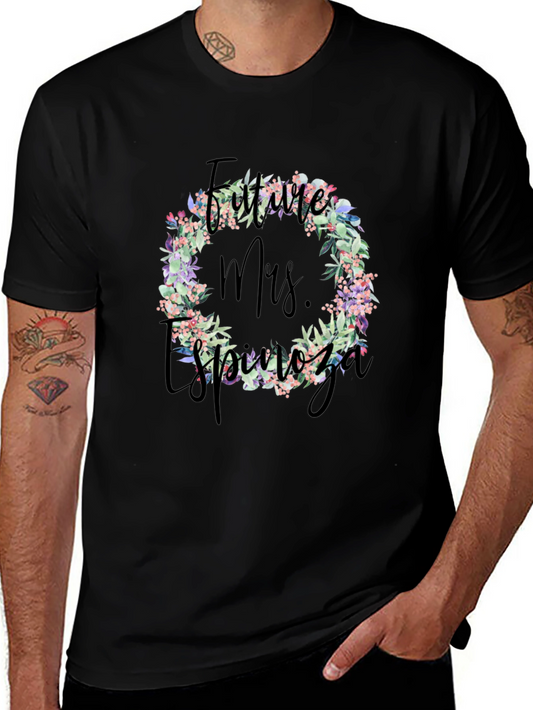 Future Mrs. Espinoza Floral Wreath Black T-Shirt
