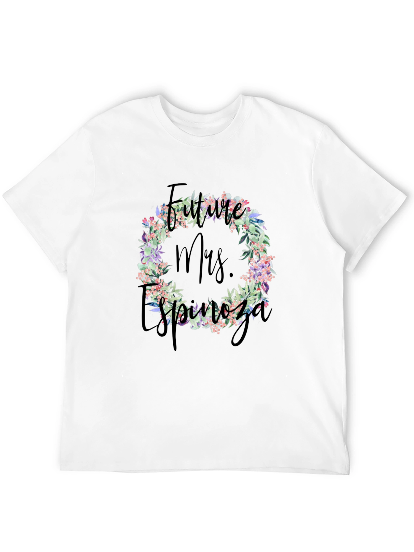 Future Mrs. Espinoza Floral Wreath Black T-Shirt
