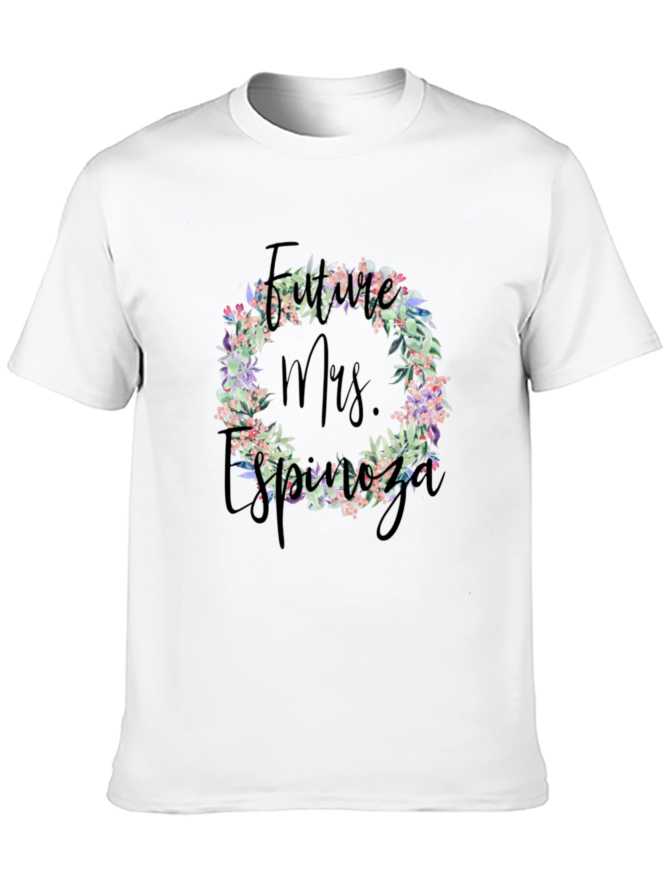Future Mrs. Espinoza Floral Wreath Black T-Shirt
