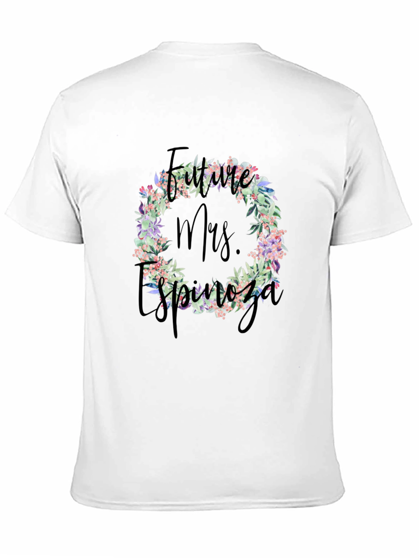 Future Mrs. Espinoza Floral Wreath Black T-Shirt