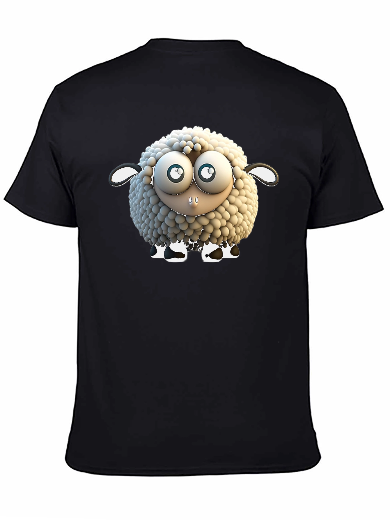 Cartoon Sheep Graphic Tee - Black Cotton T-Shirt