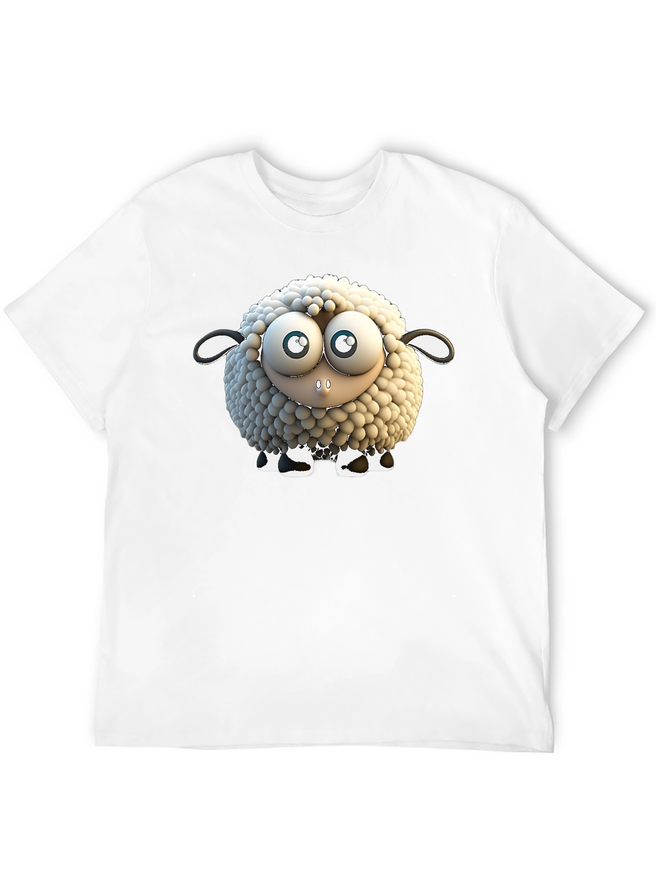 Cartoon Sheep Graphic Tee - Black Cotton T-Shirt