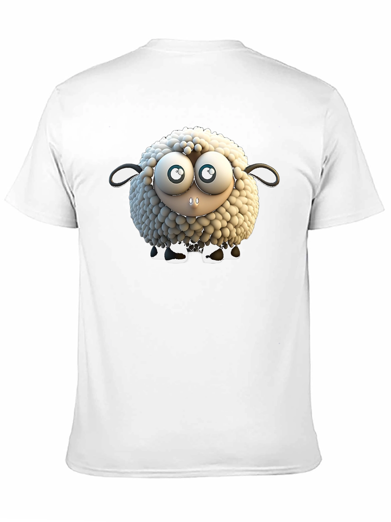 Cartoon Sheep Graphic Tee - Black Cotton T-Shirt
