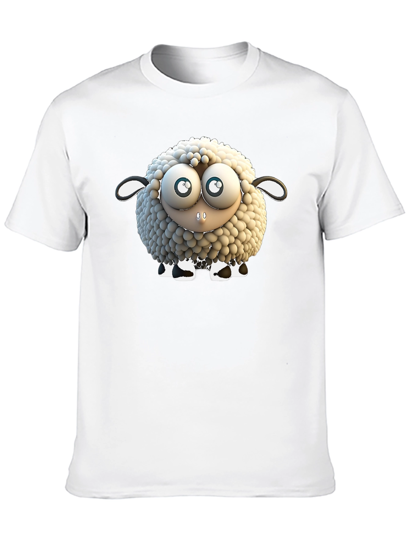 Cartoon Sheep Graphic Tee - Black Cotton T-Shirt