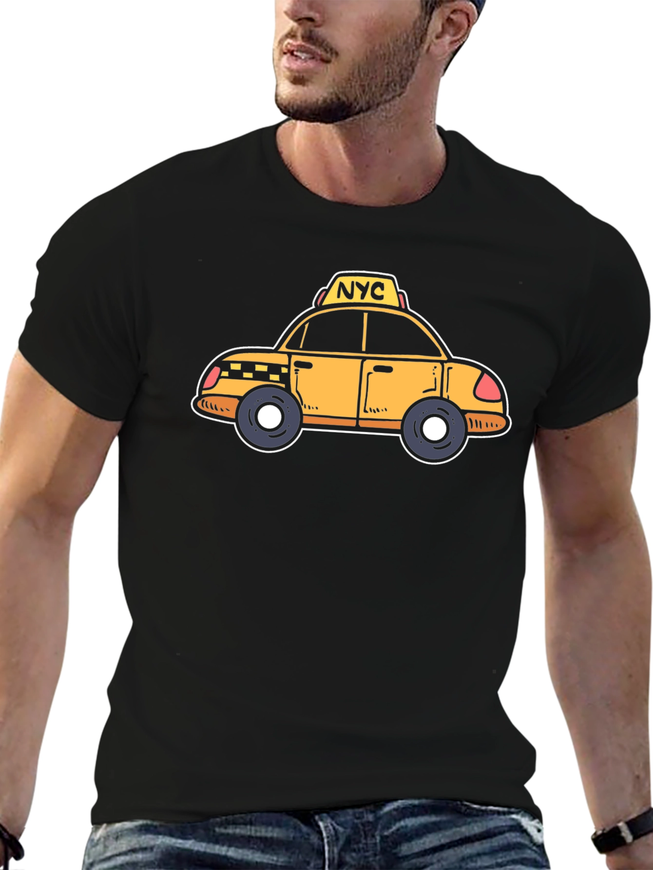 NYC Taxi Cartoon Graphic T-Shirt - Black