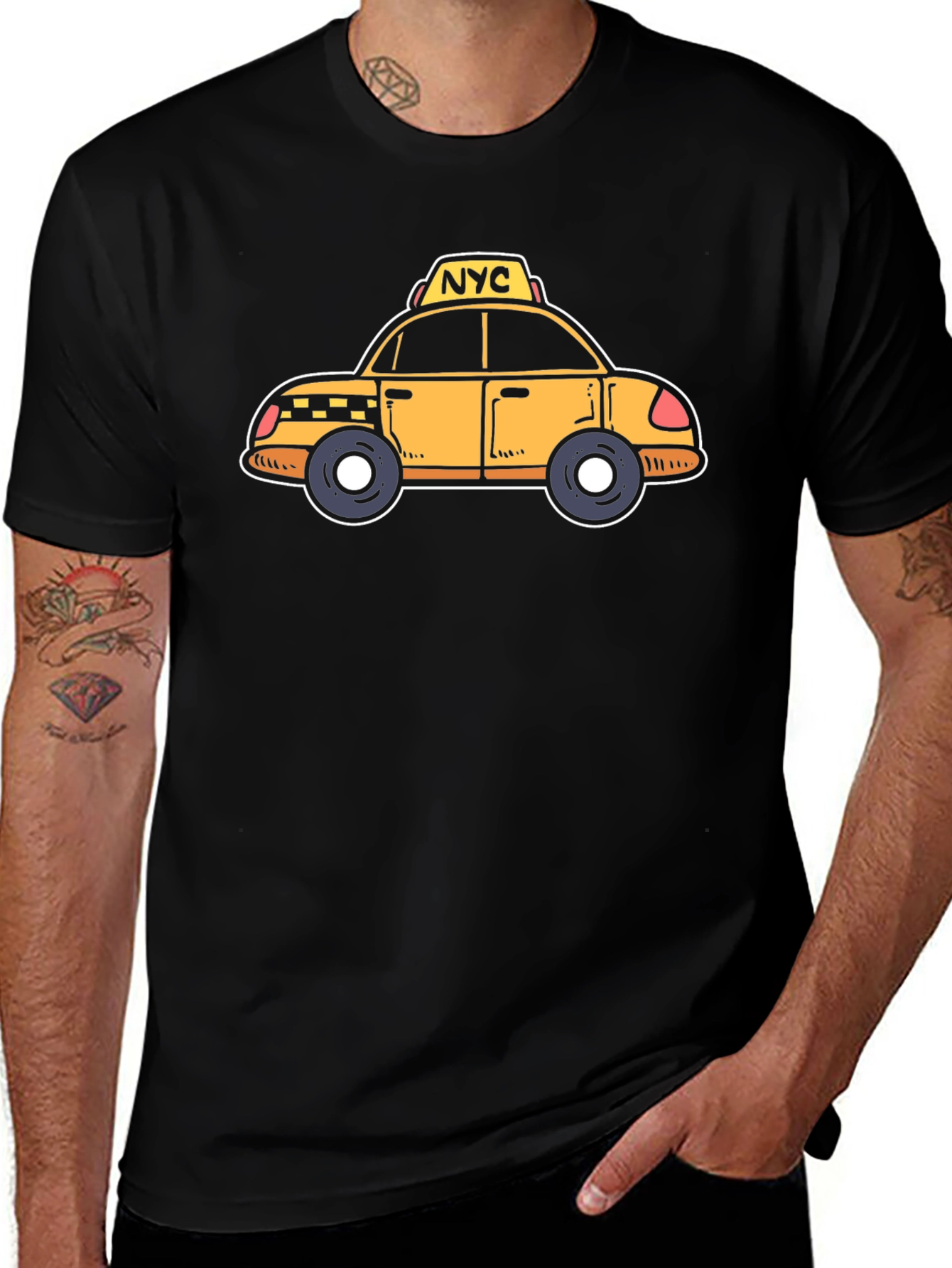 NYC Taxi Cartoon Graphic T-Shirt - Black