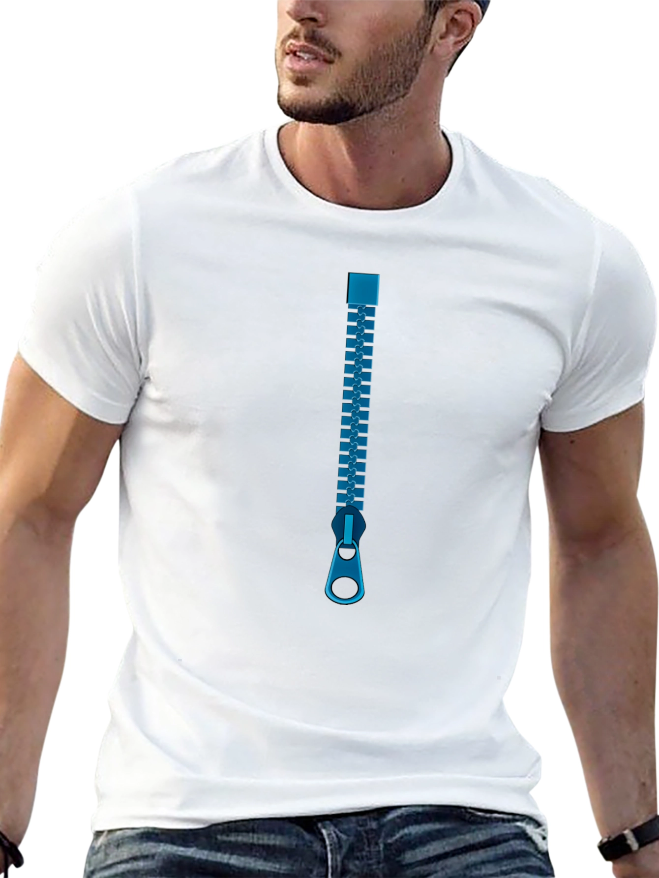 Zipper Graphic Black T-Shirt - Novelty Fashion Tee