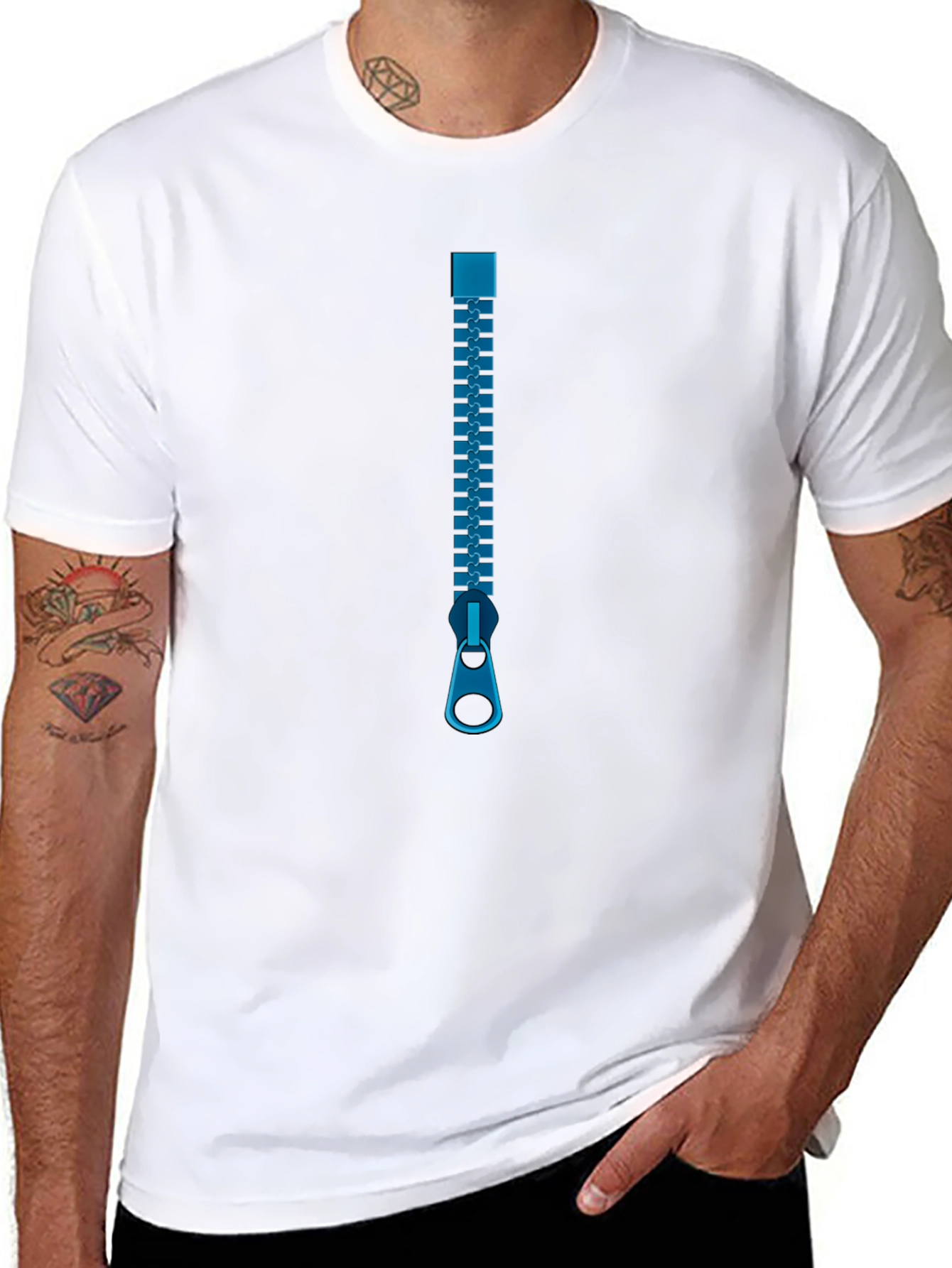 Zipper Graphic Black T-Shirt - Novelty Fashion Tee