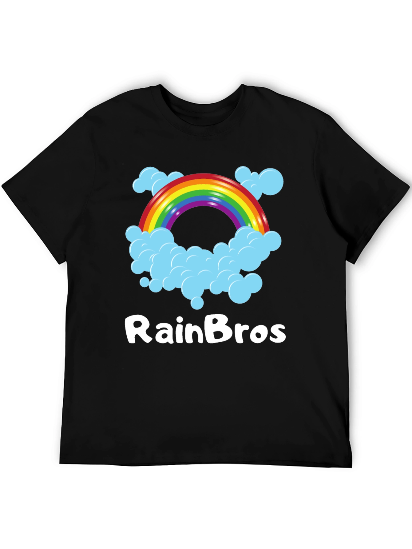 RainBro Graphic Tee - Rainbow & Clouds Black T-Shirt