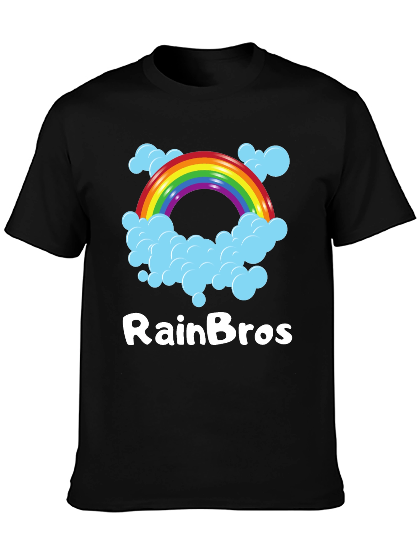 RainBro Graphic Tee - Rainbow & Clouds Black T-Shirt