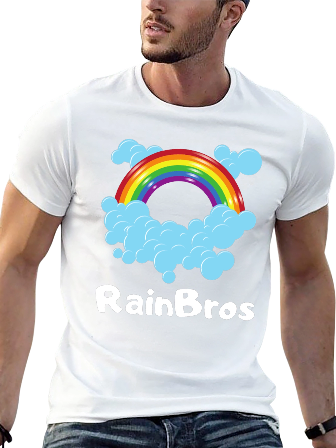 RainBro Graphic Tee - Rainbow & Clouds Black T-Shirt
