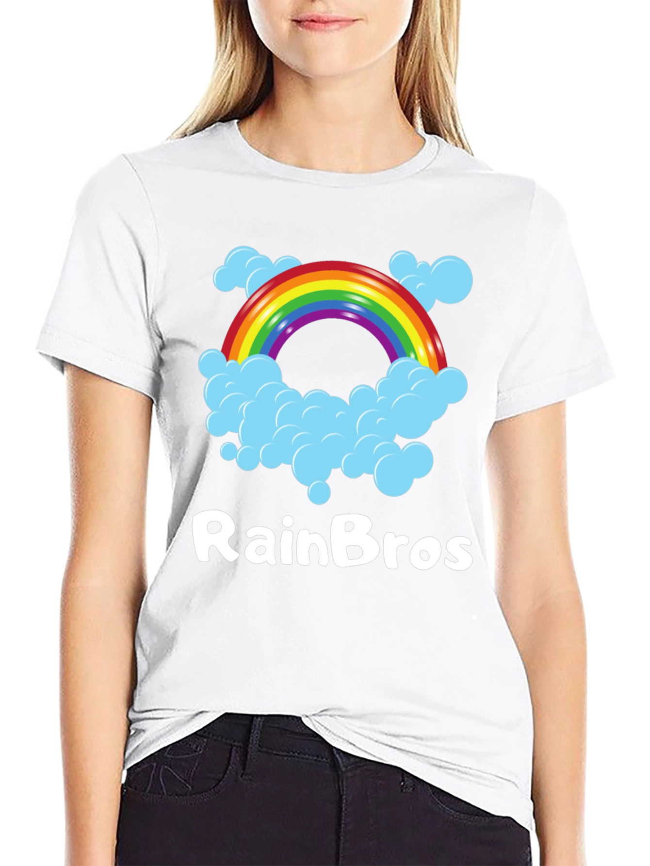 RainBro Graphic Tee - Rainbow & Clouds Black T-Shirt