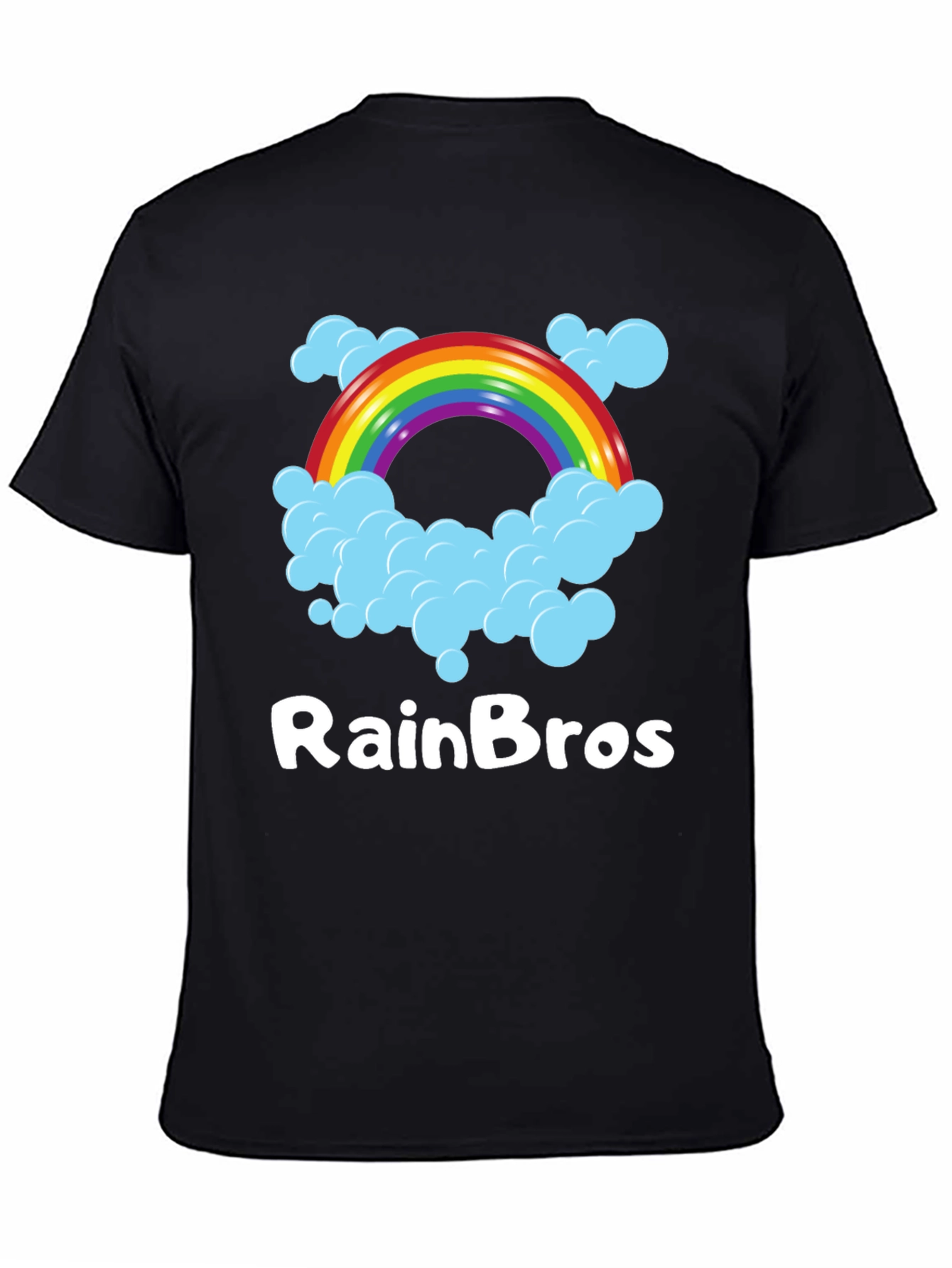 RainBro Graphic Tee - Rainbow & Clouds Black T-Shirt