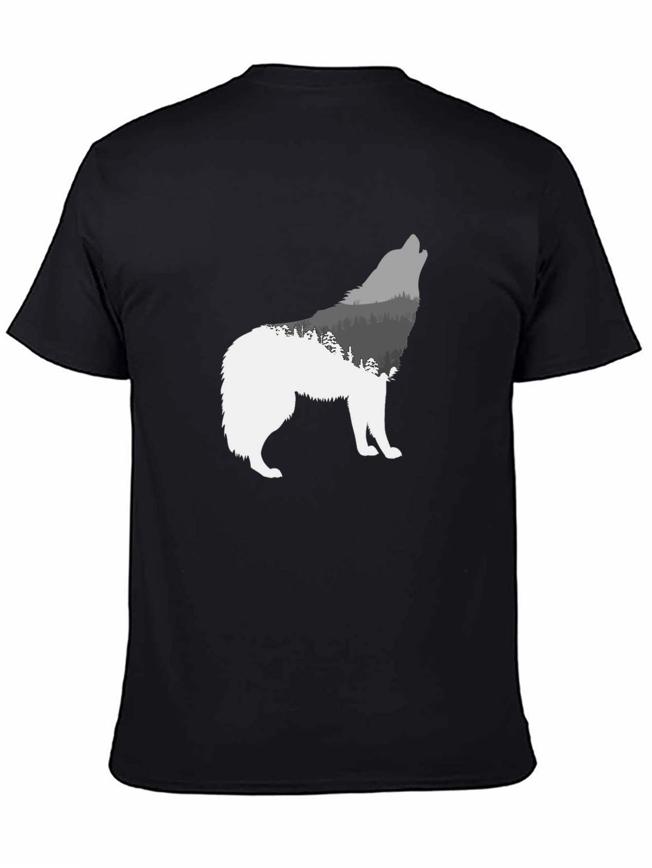 Wolf Silhouette Forest Graphic Tee - Black