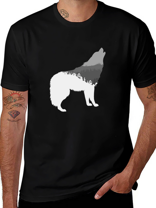 Wolf Silhouette Forest Graphic Tee - Black