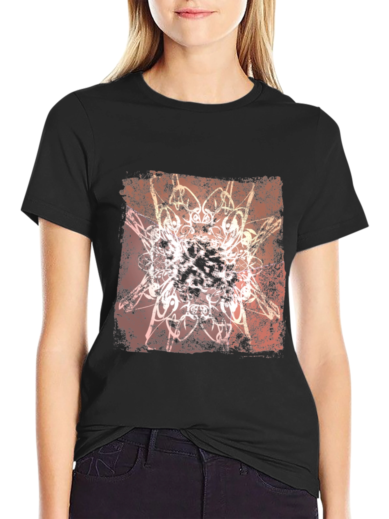 Abstract Graphic Tee - Black Cotton Blend