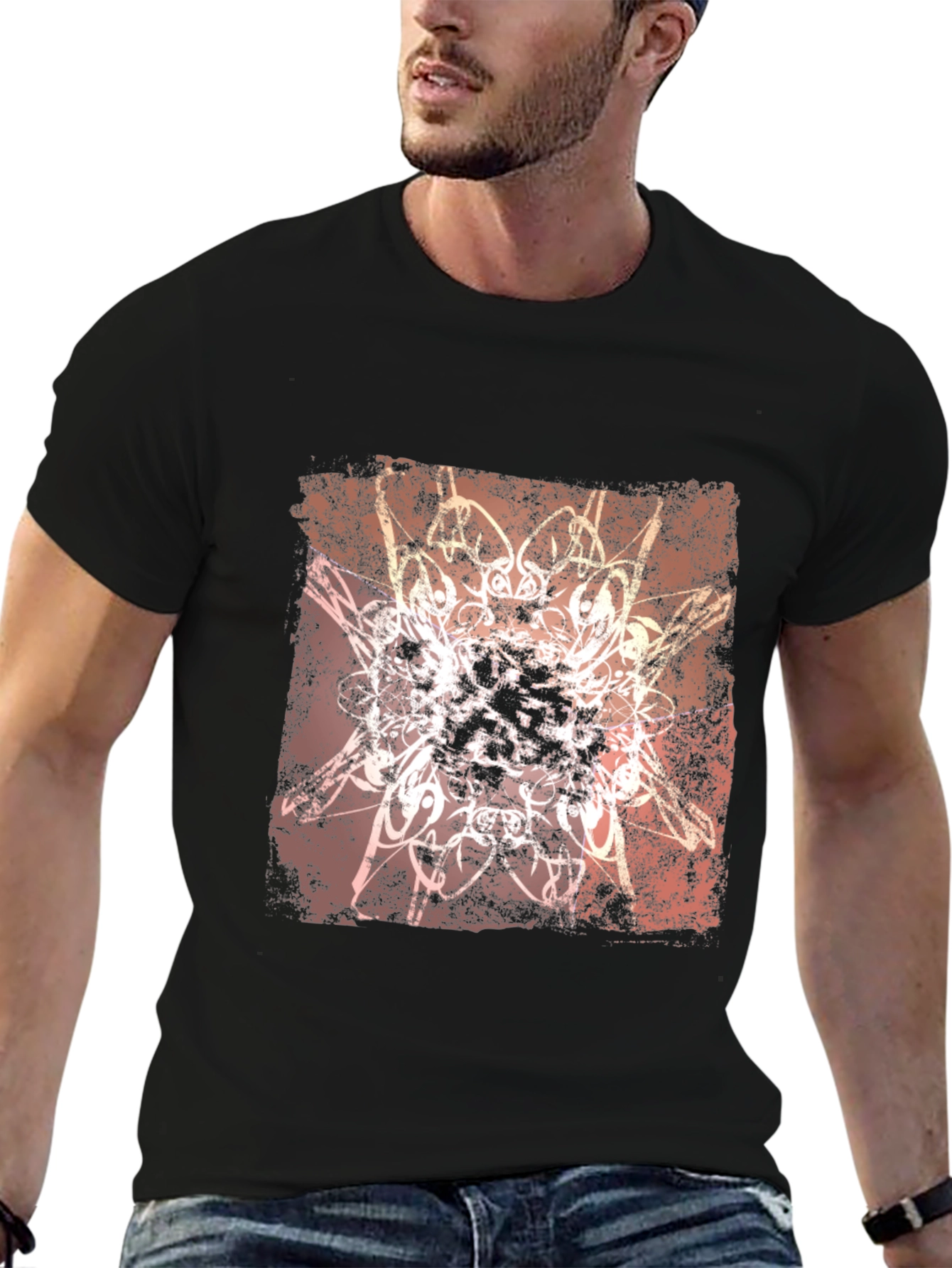 Abstract Graphic Tee - Black Cotton Blend