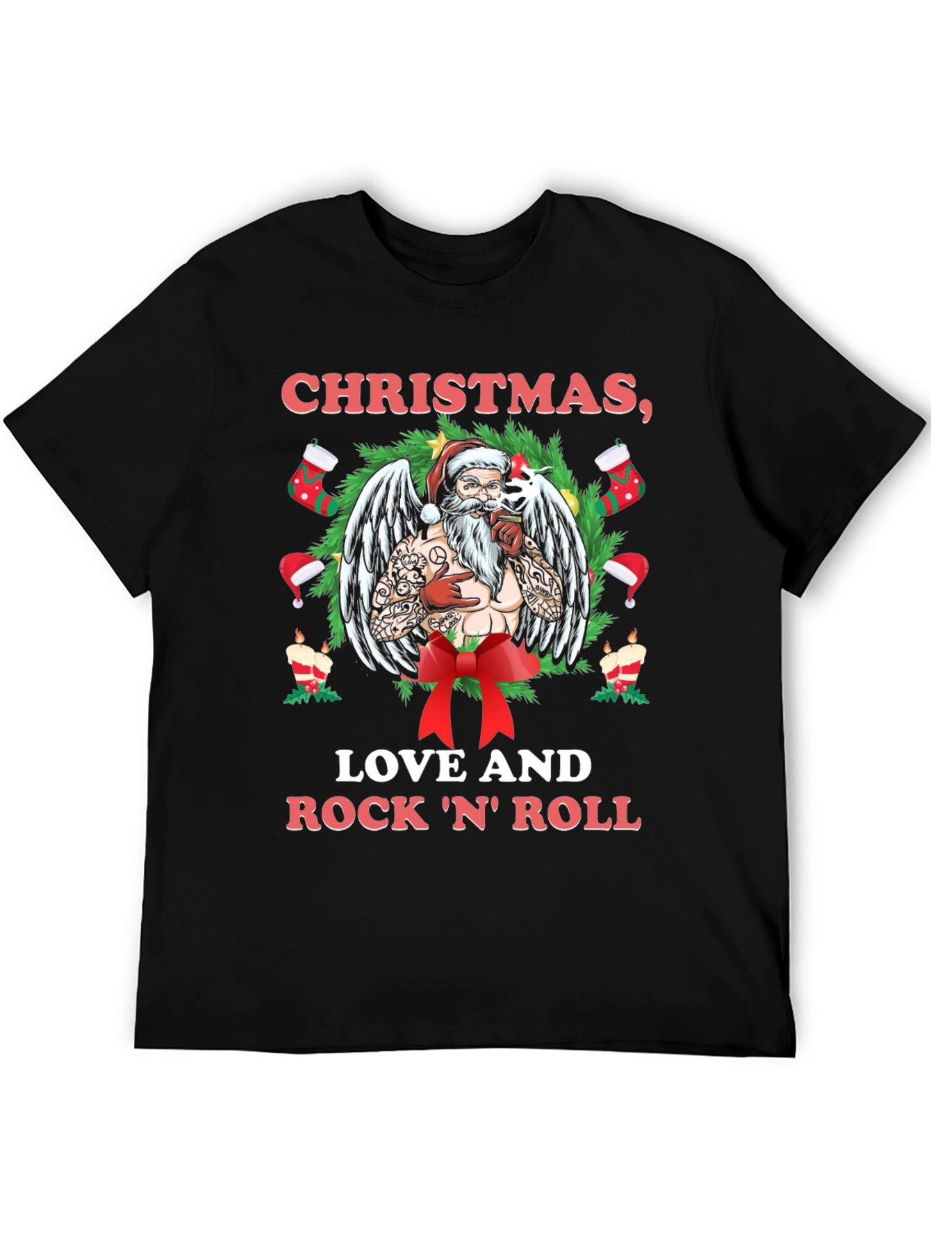 Christmas Love & Rock N Roll Santa T-Shirt