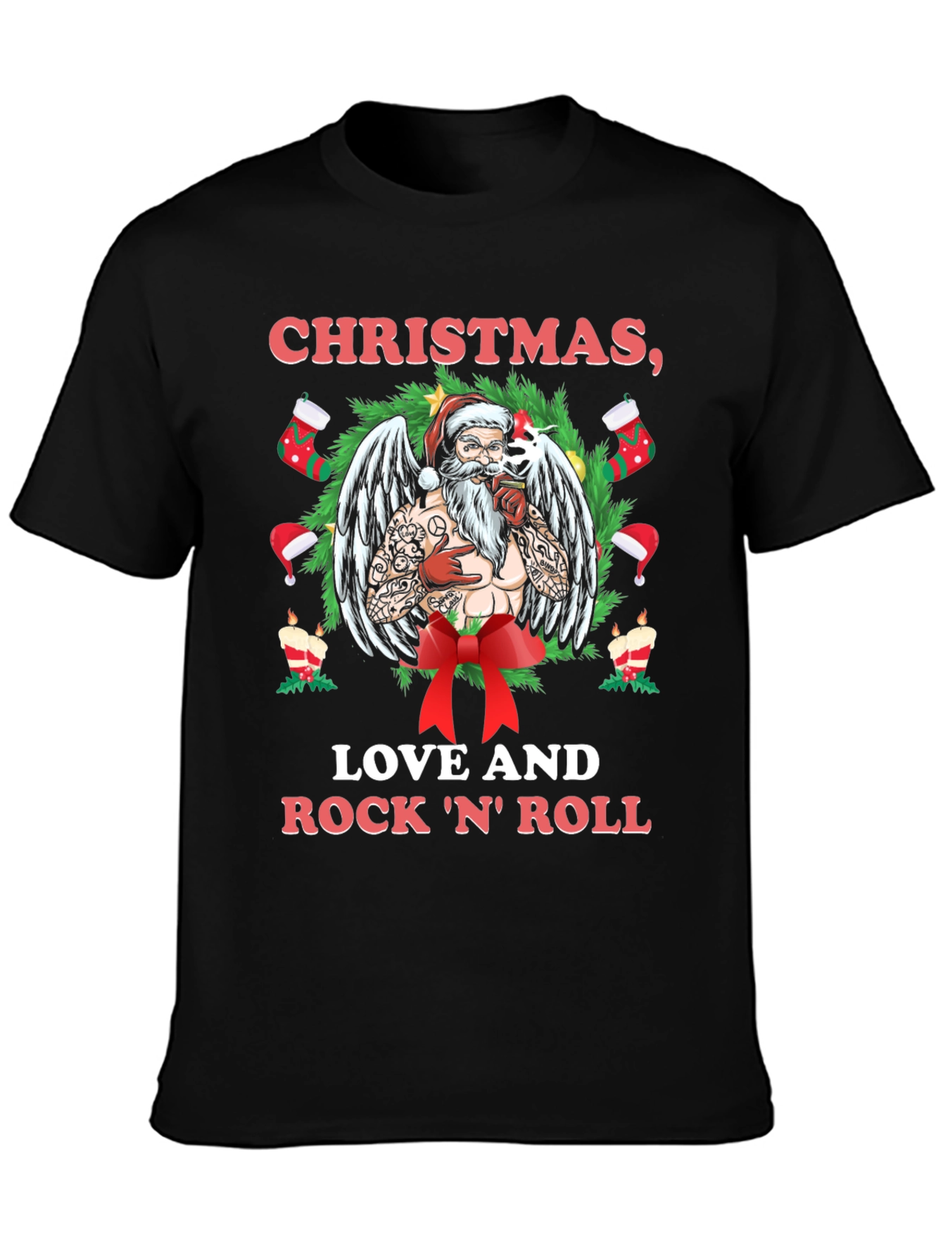 Christmas Love & Rock N Roll Santa T-Shirt