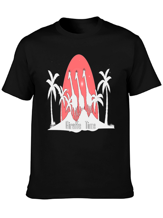 Giraffe Time Graphic Tee - Black Cotton T-Shirt