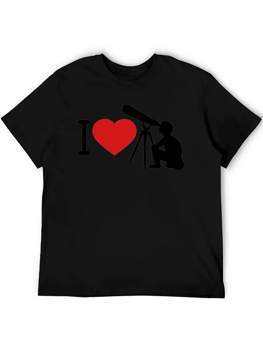 I Heart Astronomy Black T-Shirt Stargazing Telescope Tee