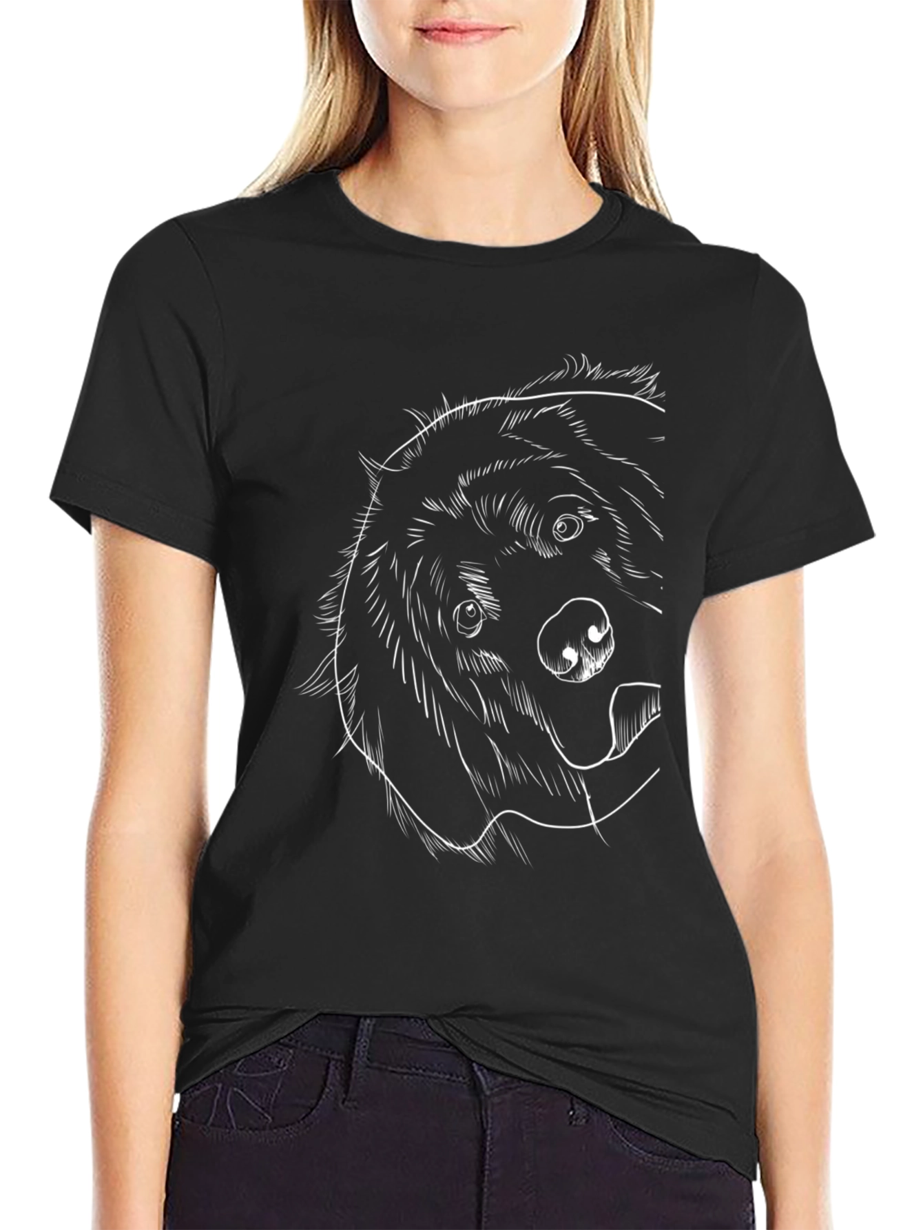 Dog Sketch Black T-Shirt - Cool Animal Tee