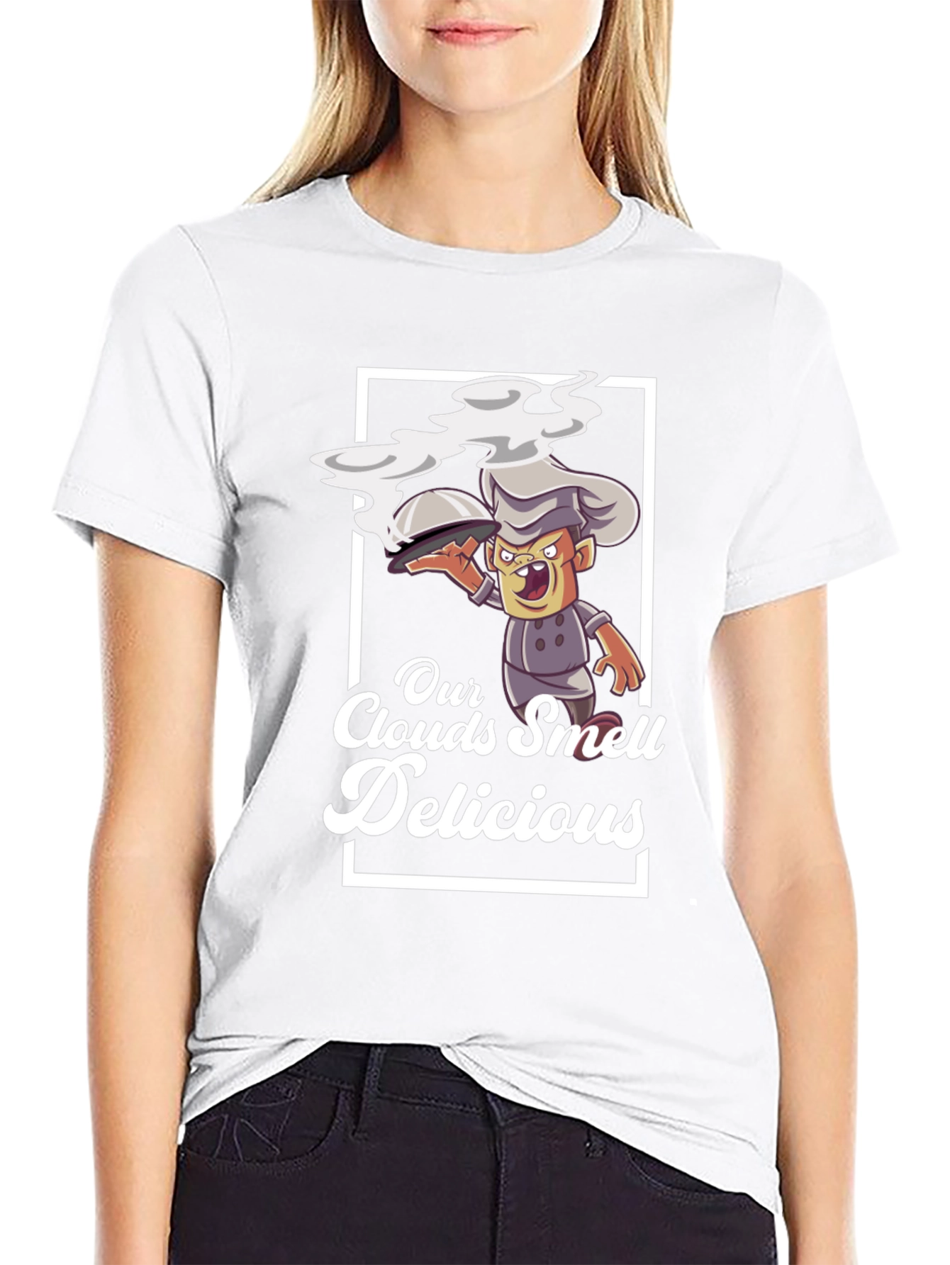 Our Clouds Smell Delicious T-Shirt Chef Cartoon Black