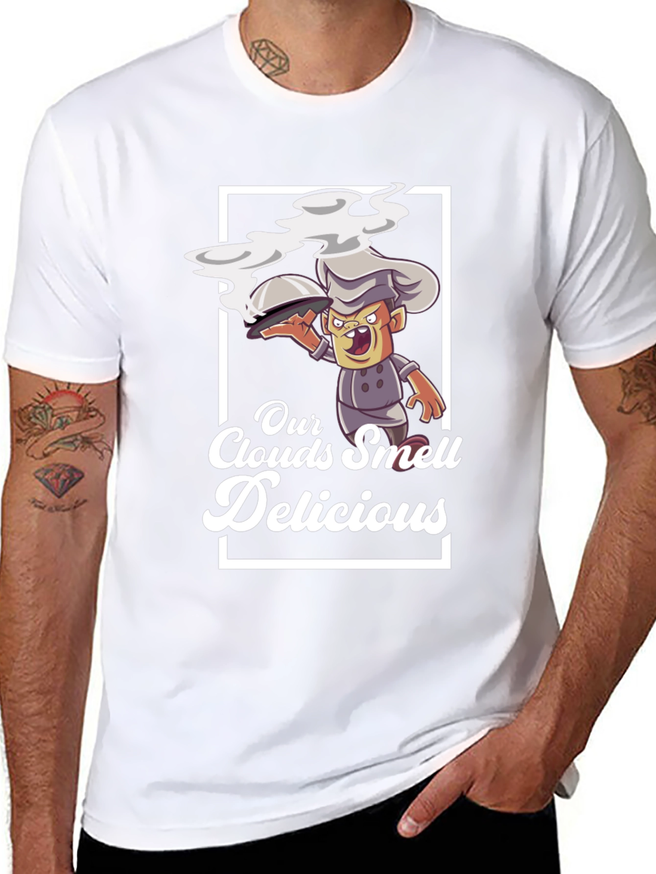 Our Clouds Smell Delicious T-Shirt Chef Cartoon Black