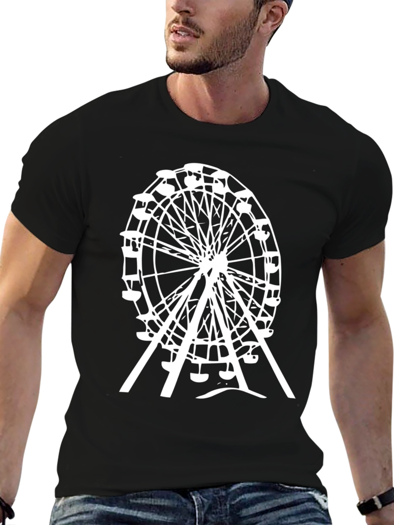 Ferris Wheel Graphic Tee - Black Cotton Casual Shirt