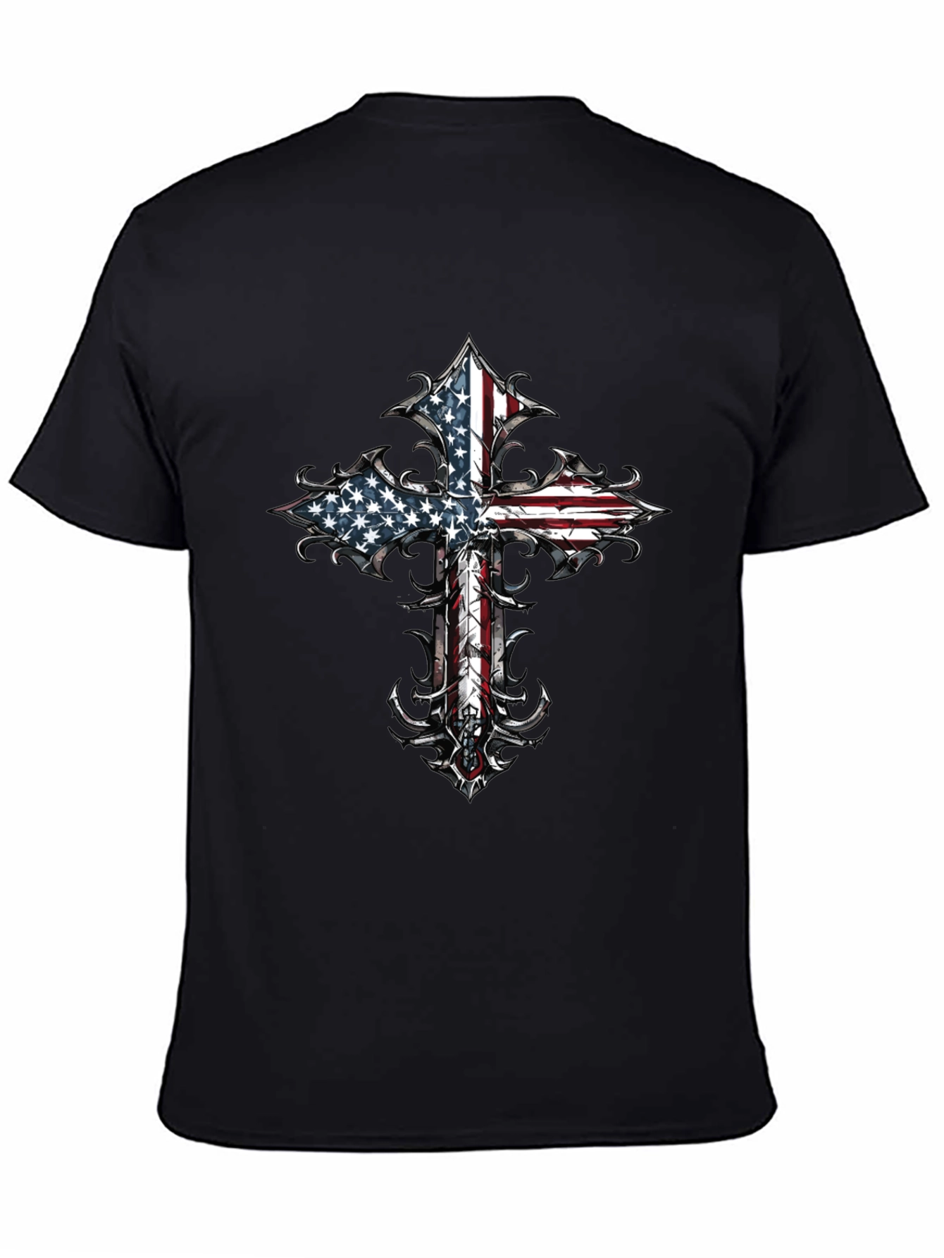 American Flag Cross Graphic Tee - Black