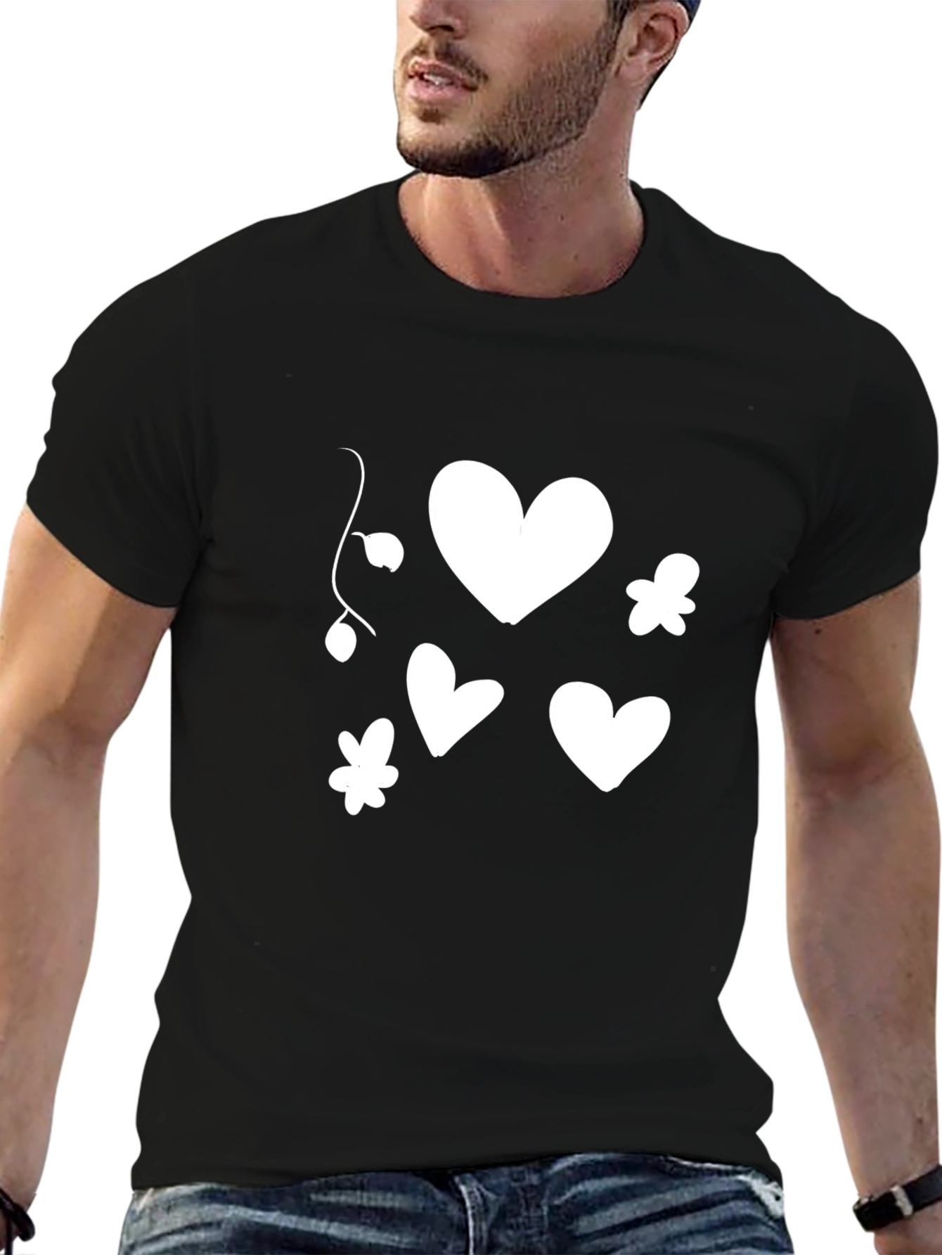 Heart & Flower Graphic Black T-Shirt