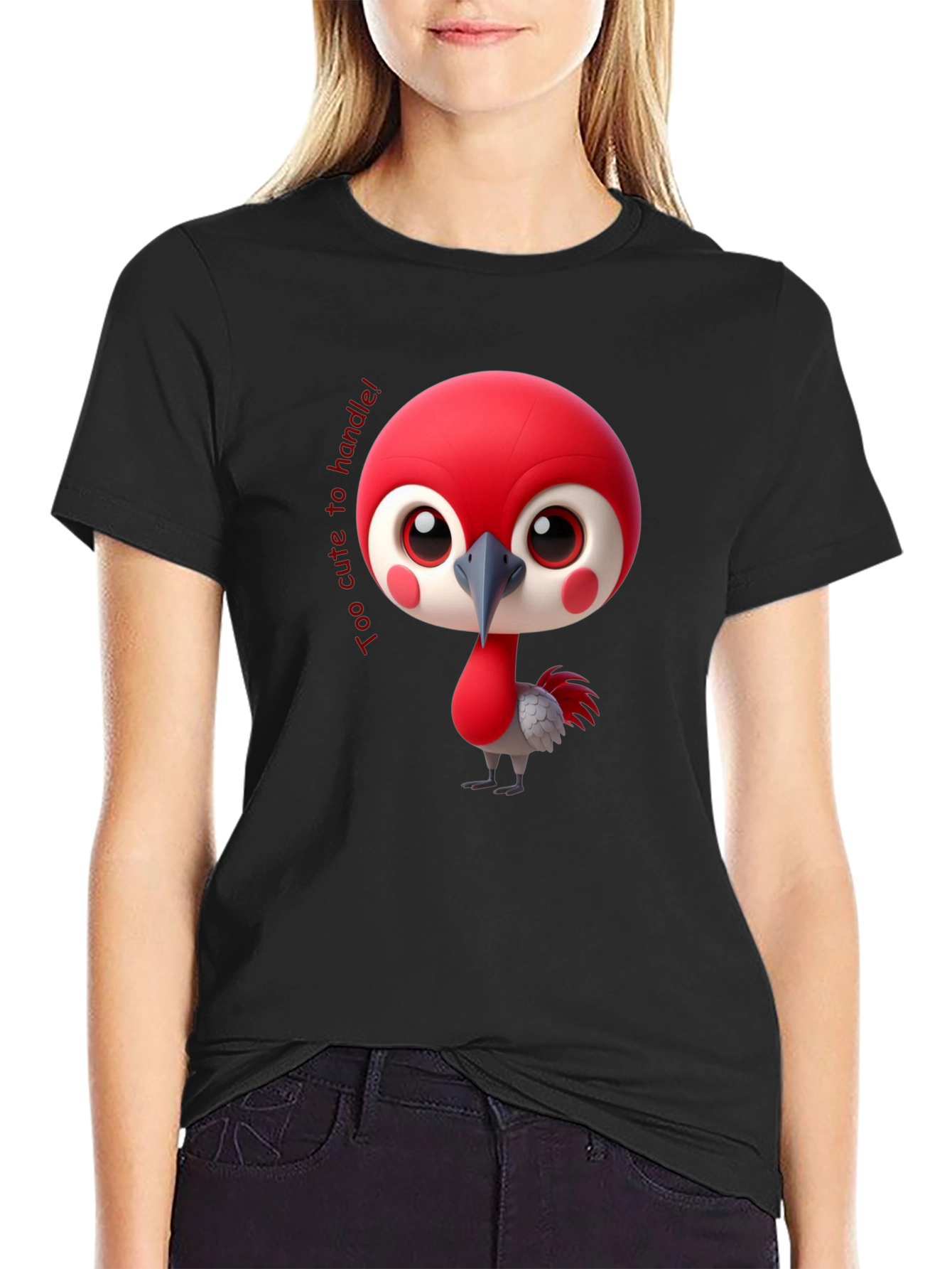 Cute Bird Cartoon Black T-Shirt
