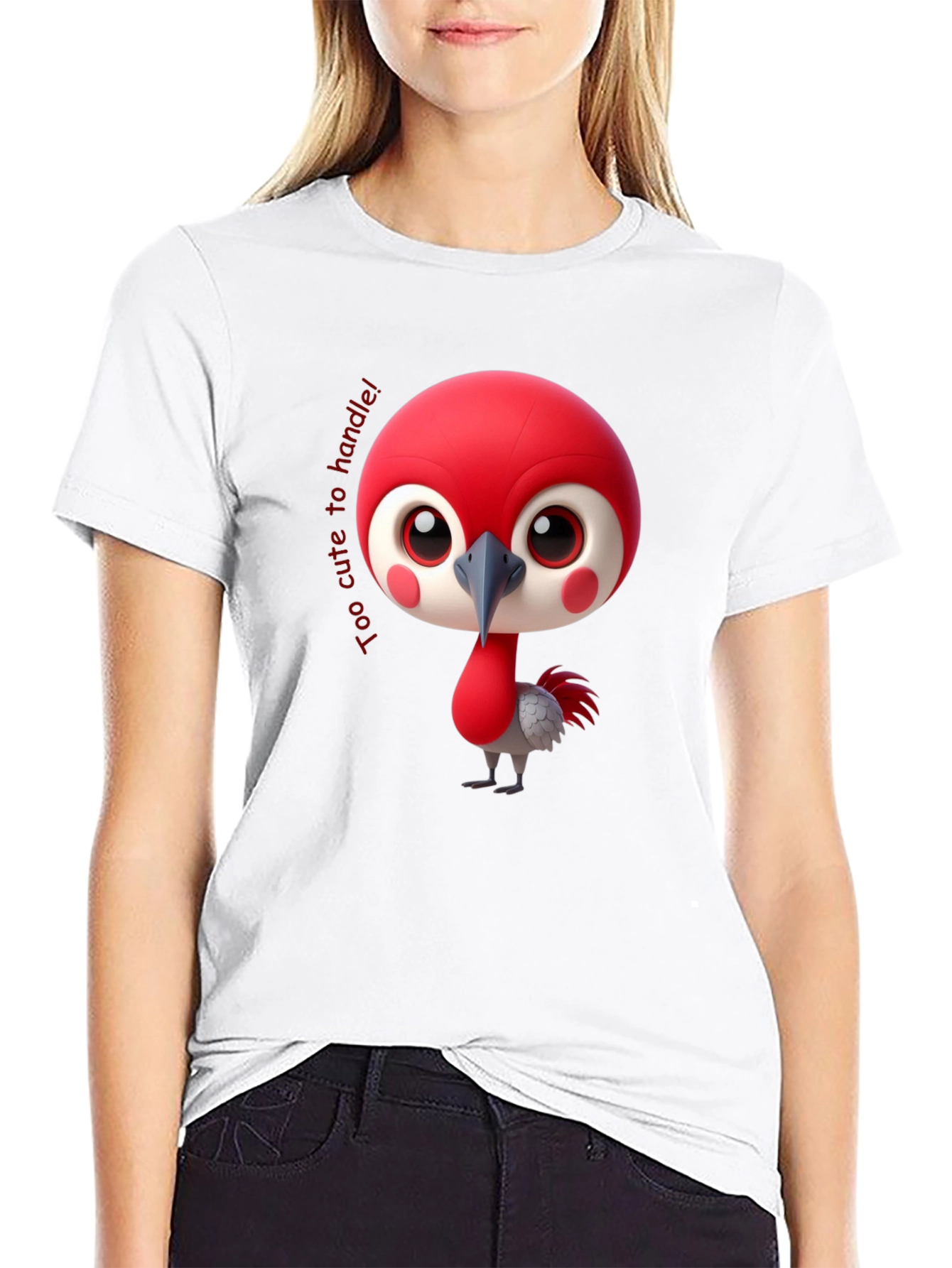 Cute Bird Cartoon Black T-Shirt
