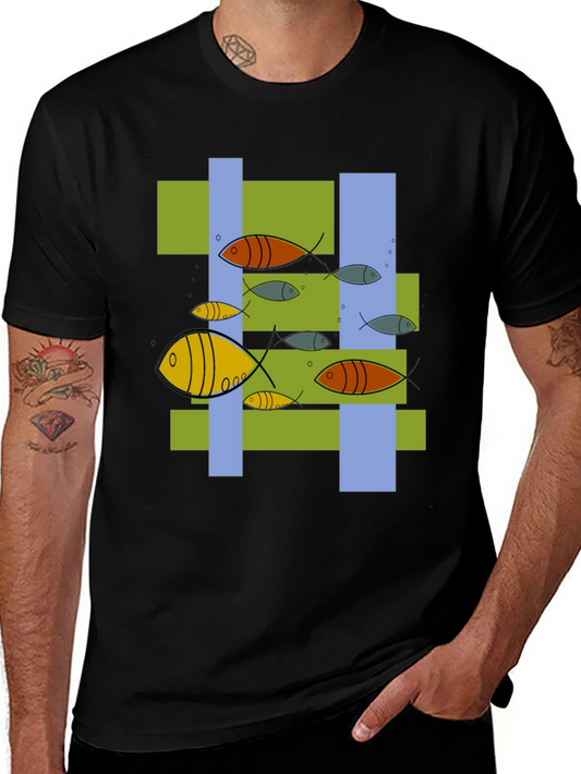 Modern Fish Graphic T-Shirt - Unique Abstract Design