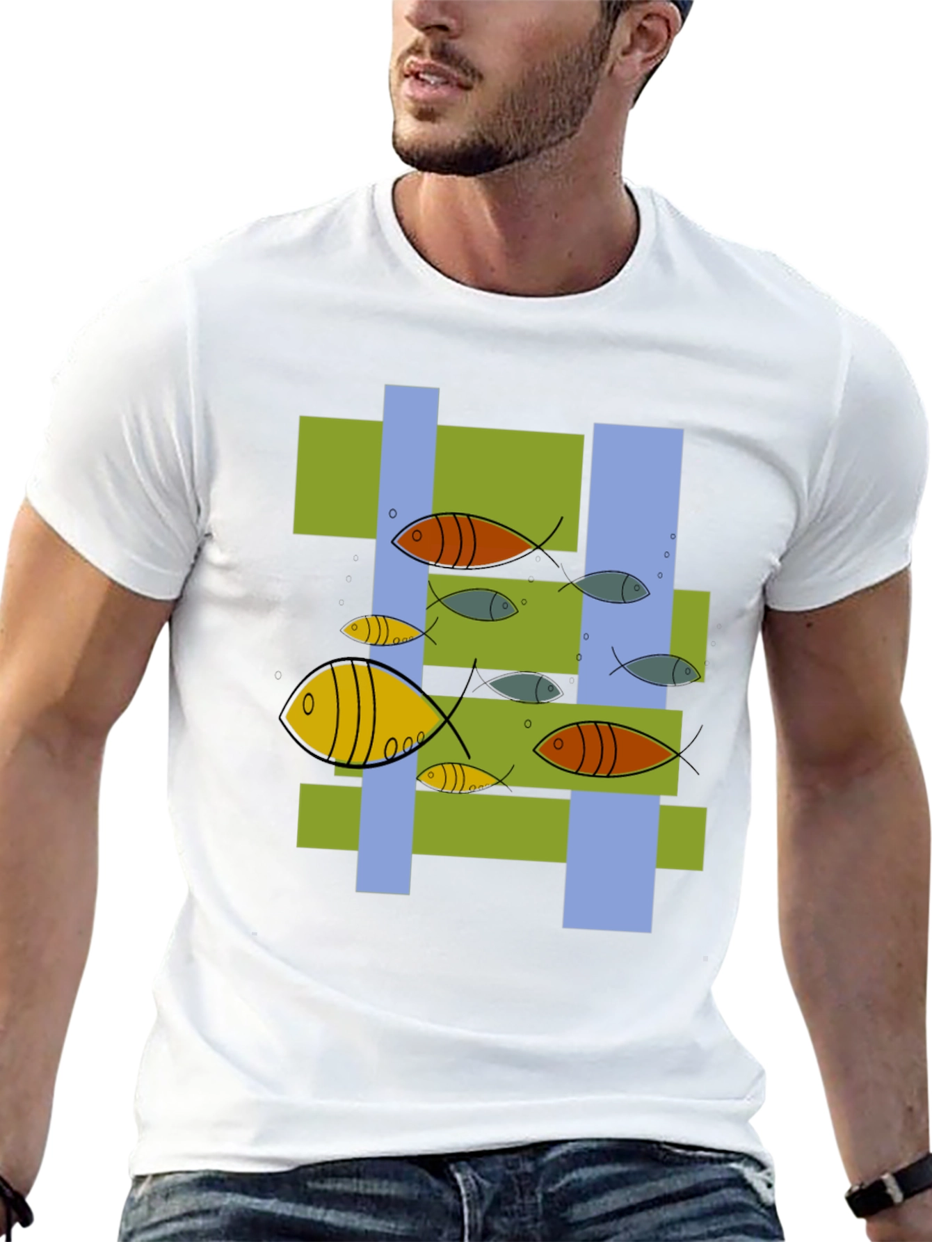 Modern Fish Graphic T-Shirt - Unique Abstract Design